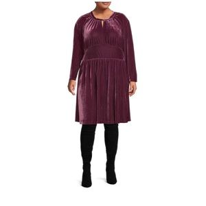 Terra & Sky TS Velvet Dress New Mulberry Purple Elastic Waist Size 2X Stretch